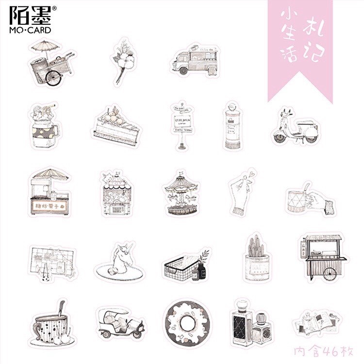 Hộp 45 sticker đẹp trắng đen Canarystore54