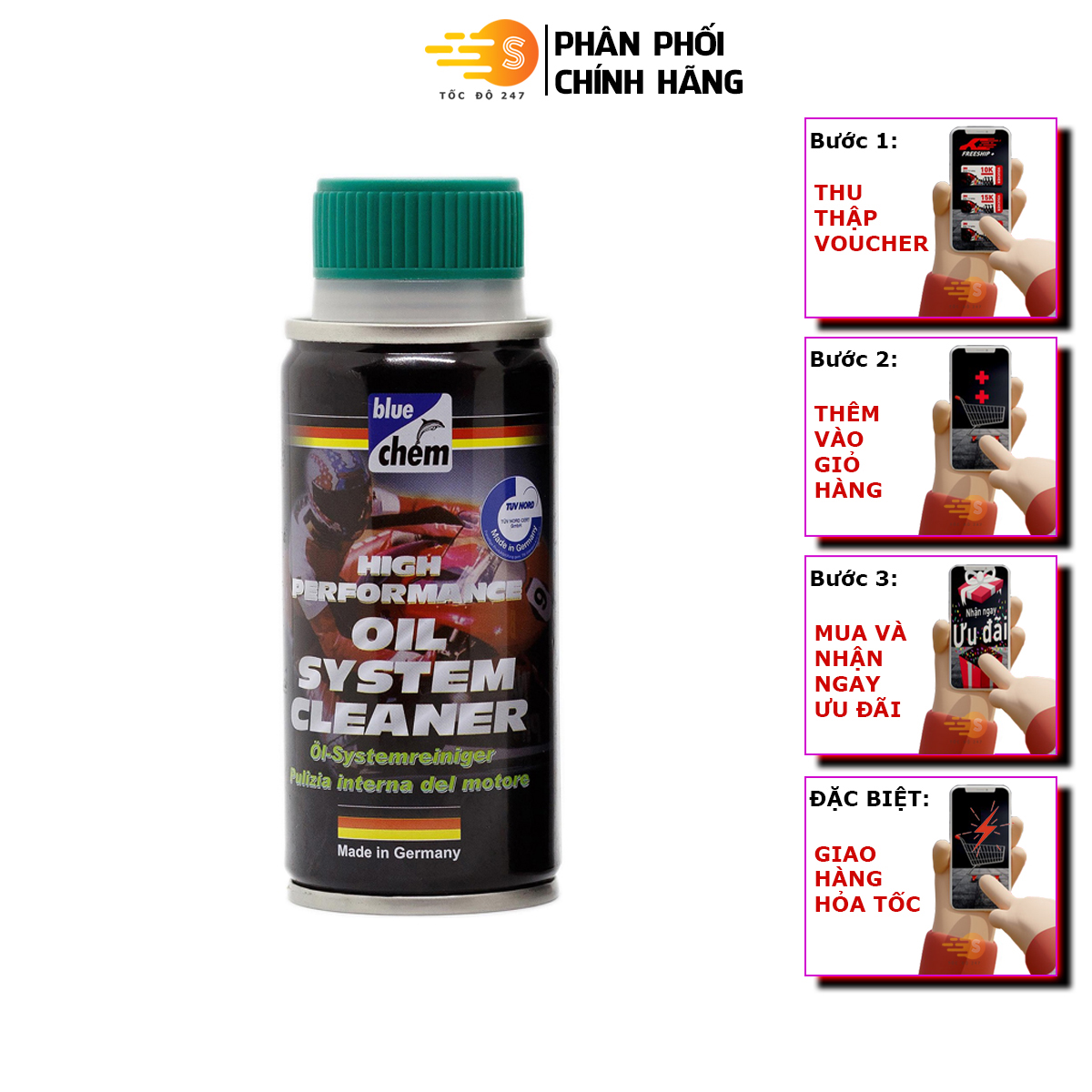 Phụ gia nhớt vệ sinh động cơ xe máy Bluechem 33017 - Tốc Độ 247 -  phụ gia nhớt động cơ ô tô xe máy