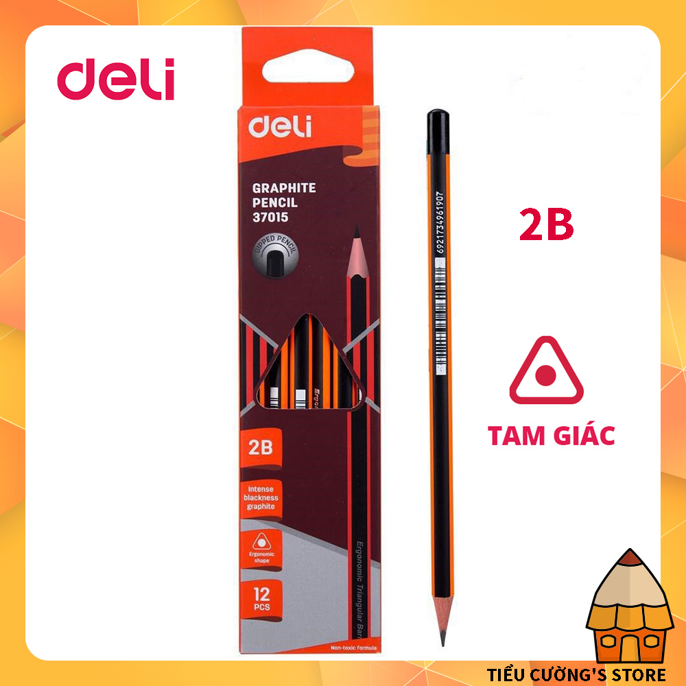Bút chì gỗ 2b có tẩy deli e37015 cực êm mịn viết, vẽ đậm nét