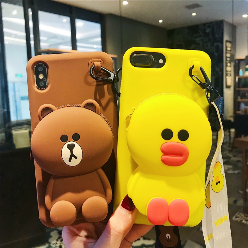 [ IPHONE] Ốp Silicon Ví Hình Thú - Kèm Dây Đeo