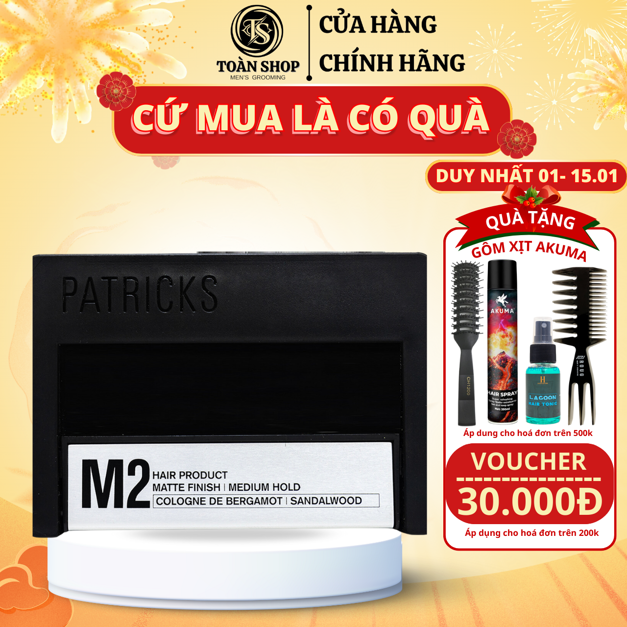Sáp vuốt tóc PATRICKS M2 Matte Finish | Medium Hold 75gr - Chính hãng