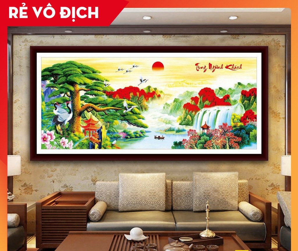 100*40CM TRANH ĐÁ PHONG CẢNH PHONG THỦY TRANH ĐÍNH ĐÁ CHƯA ĐÍNH VS033 tranh đính đá PHONG CẢNH Tùng Nghênh Khách VS033 kích thước 100*40cm