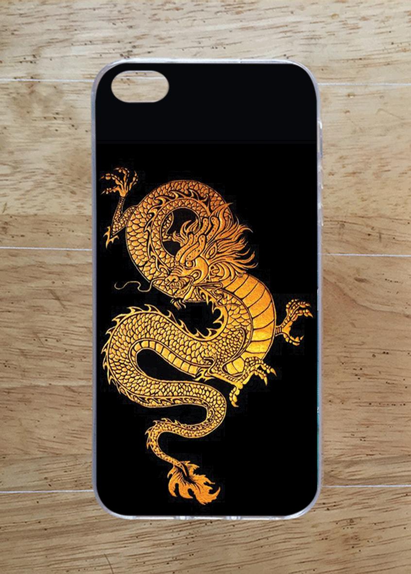 Ốp Lưng iPhone 4 / 4S (dẻo viền trắng trong)- Hình Con Rồng Vàng-cc