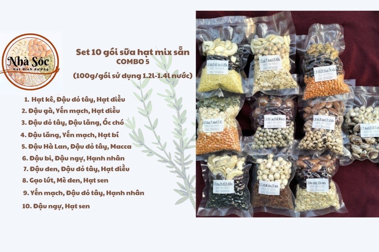 Set hạt dinh dưỡng làm sữa hạt [COMBO 10 NGÀY Mix sẵn 100g/gói]
