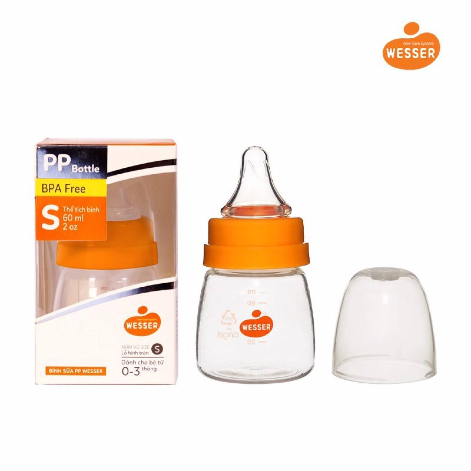 [An Toàn Cho Bé] Bình Sữa Cho Bé Sơ Sinh Cổ Nhỏ Wesser 60ml (0-3 tháng)