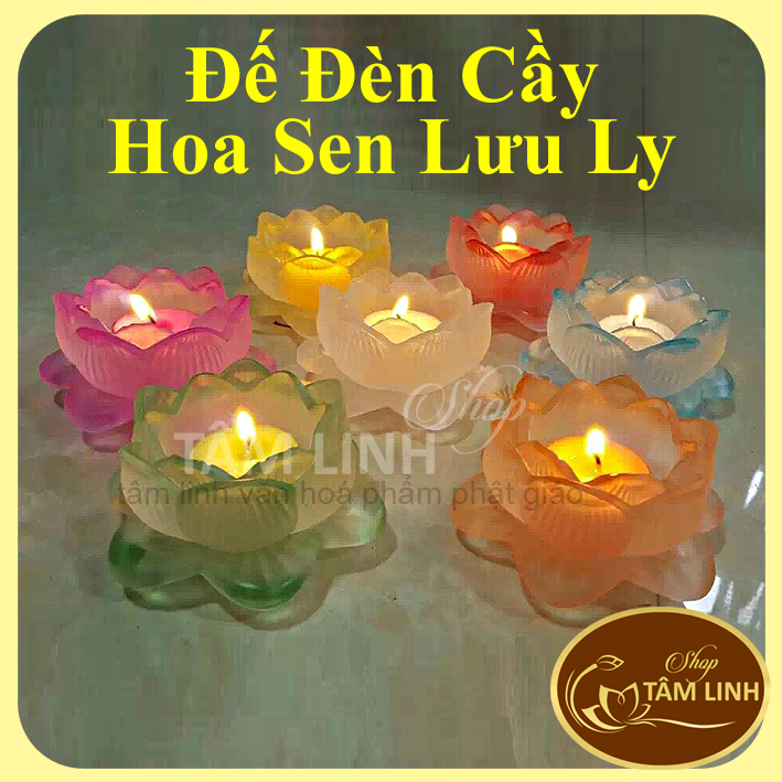 [Rẻ vô địch] Đế Đèn Cầy Hoa Sen Lưu Ly Nhiều Màu (chân đèn cầy đựng nến)