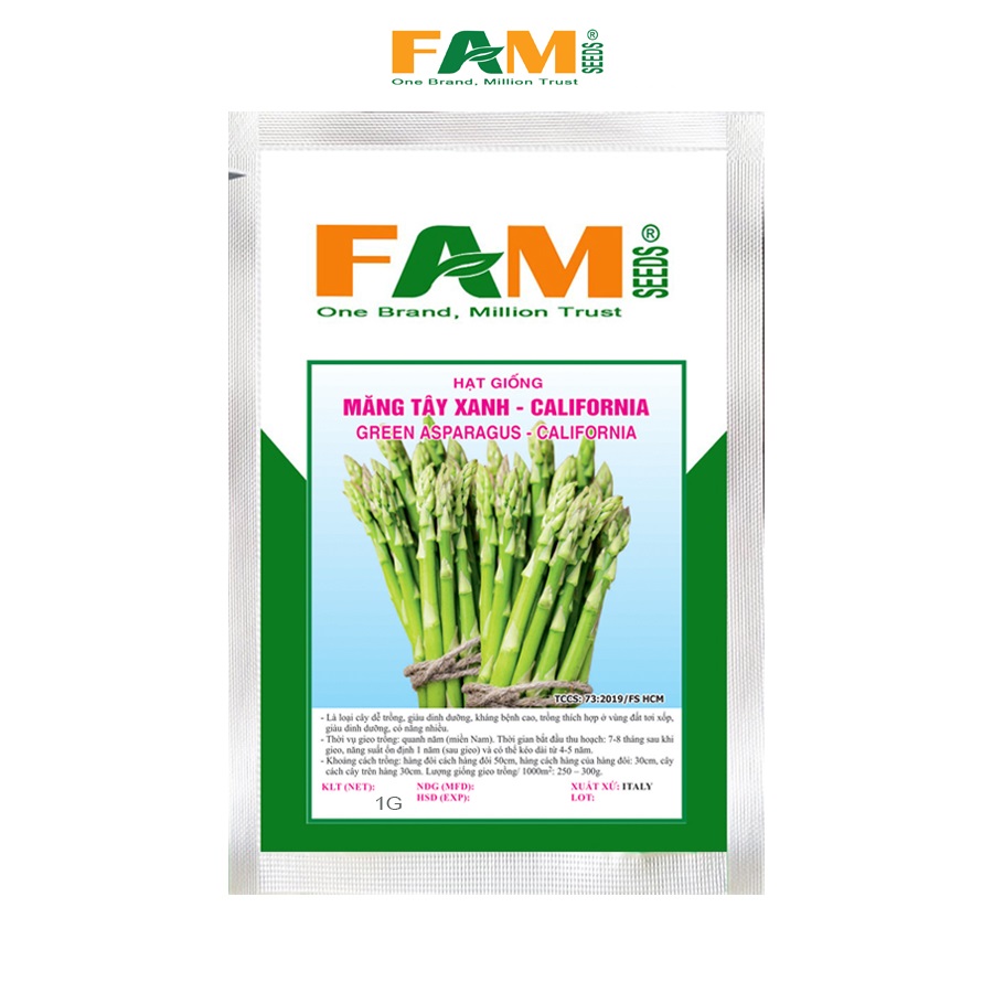 Hạt Giống Măng Tây Xanh California FAM SEEDS - Gói 1gr, Nảy mầm và Sinh trưởng mạnh, Kháng bệnh tốt, Giàu dinh dưỡng
