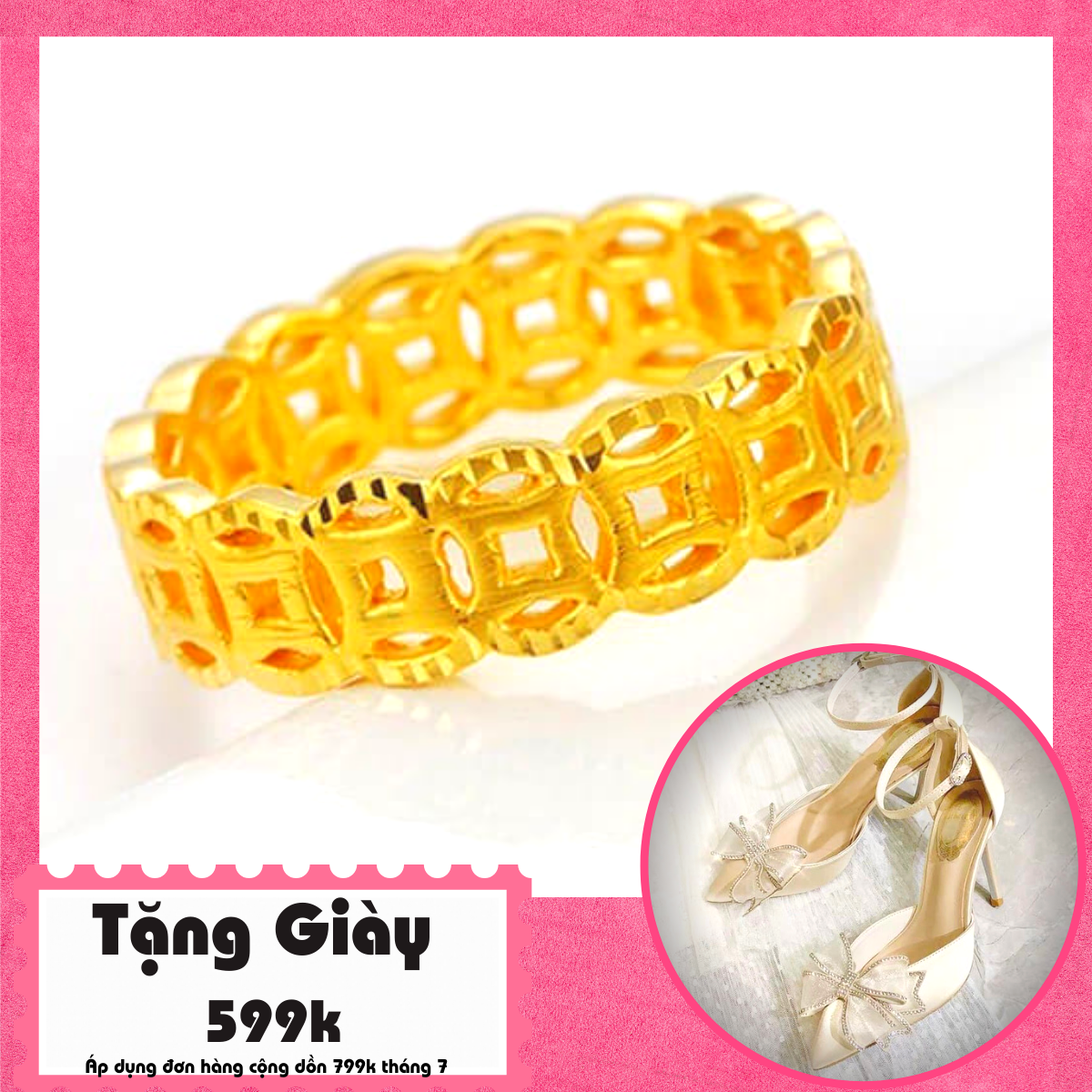 [HCM]Nhẫn vàng non nhẫn kim tiền phong thủy nhẫn mạ vàng trắng vàng 24k khắc hoa văn mang tài lộc may mắn - Trang Sức GADO N117