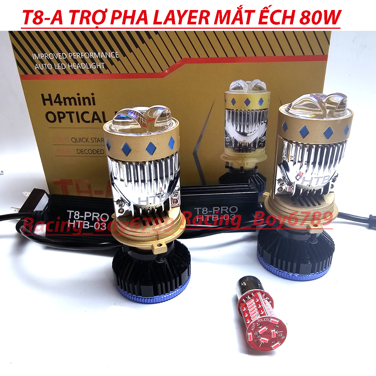 Pha led bi cầu mini T8 MT công suất 85w, có trợ pha mắt ếch Laser chân H4/ Tặng 1 bóng hậu nháy Audi