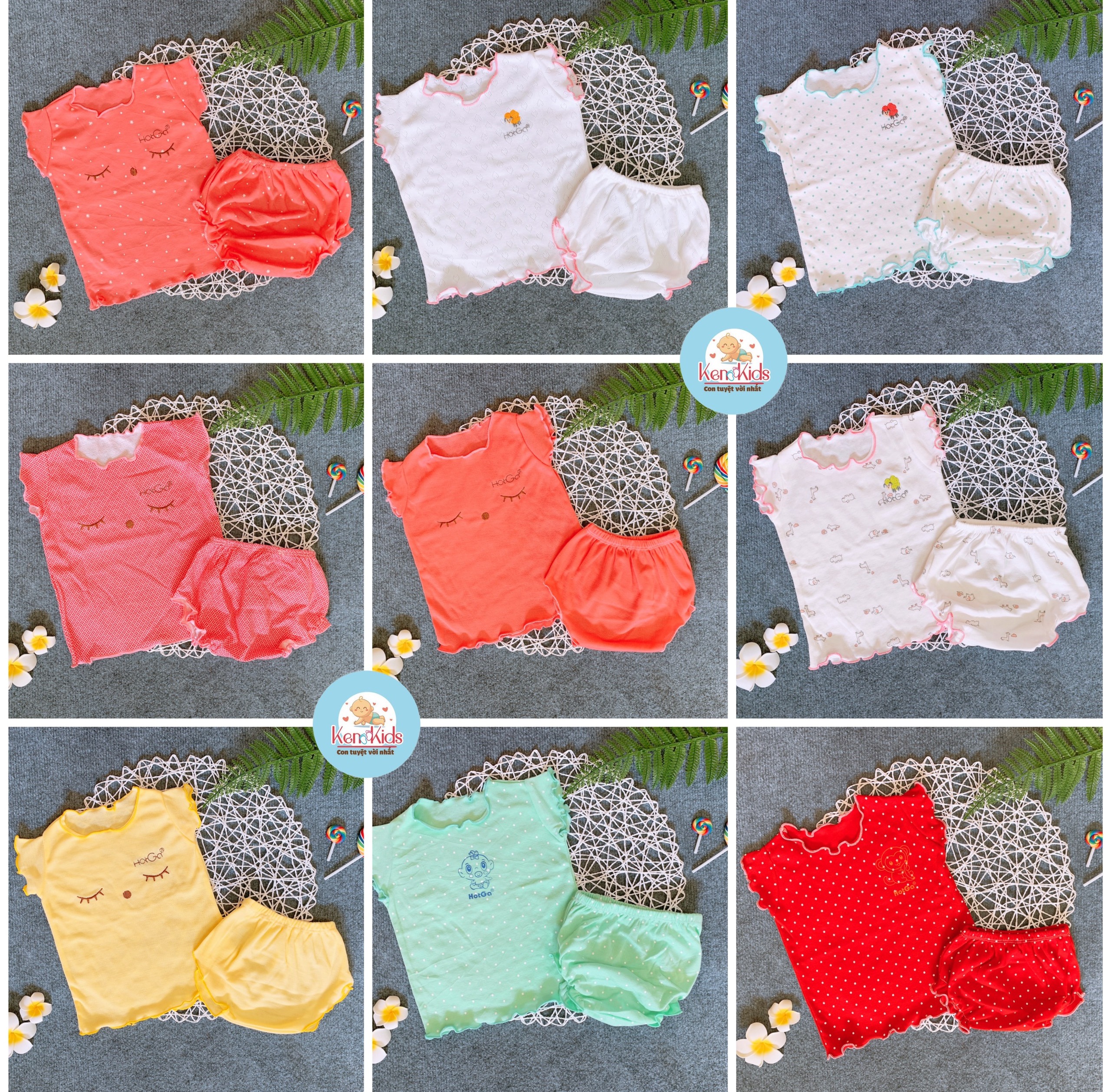 (4-12kg) COMBO 3 Bộ thun chip mát bé gái, chất đẹp HotGa