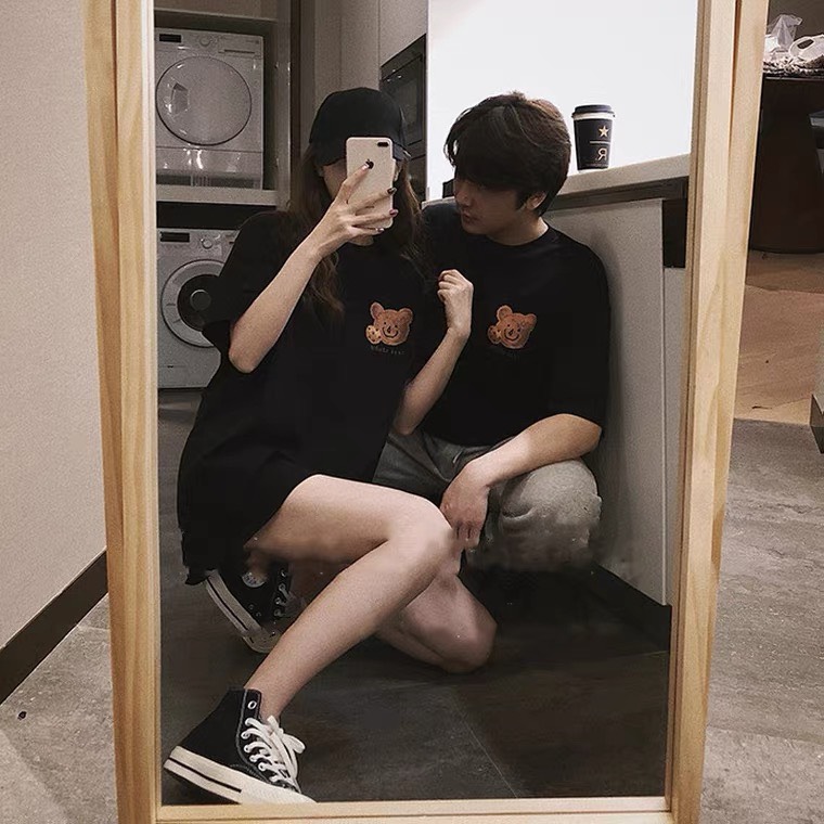 Nk - áo thun cặp đôi logo gấu nâu đơn giản unisex