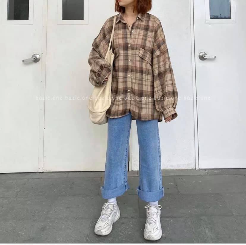 Áo sơ mi kẻ fom rộng. lazashion