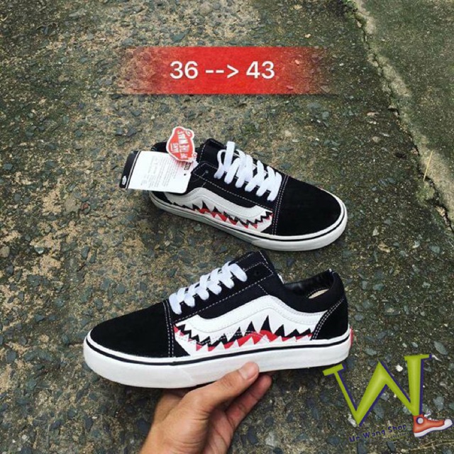 [Fullbox,Bill + Tất] Giày Vans Old Skool Cá mập Đen trắng 36-43
