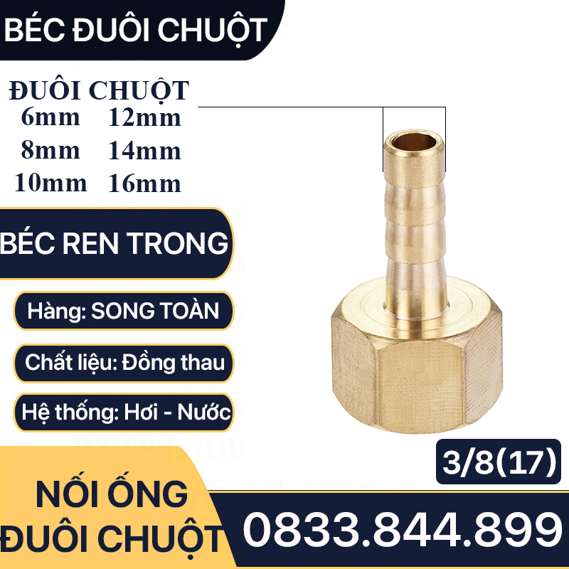 Đầu Nối Ren Trong 17 Đuôi Chuột Cắm Ống Mềm Lòng Trong Đồng Brass Barbed Hose Fitting