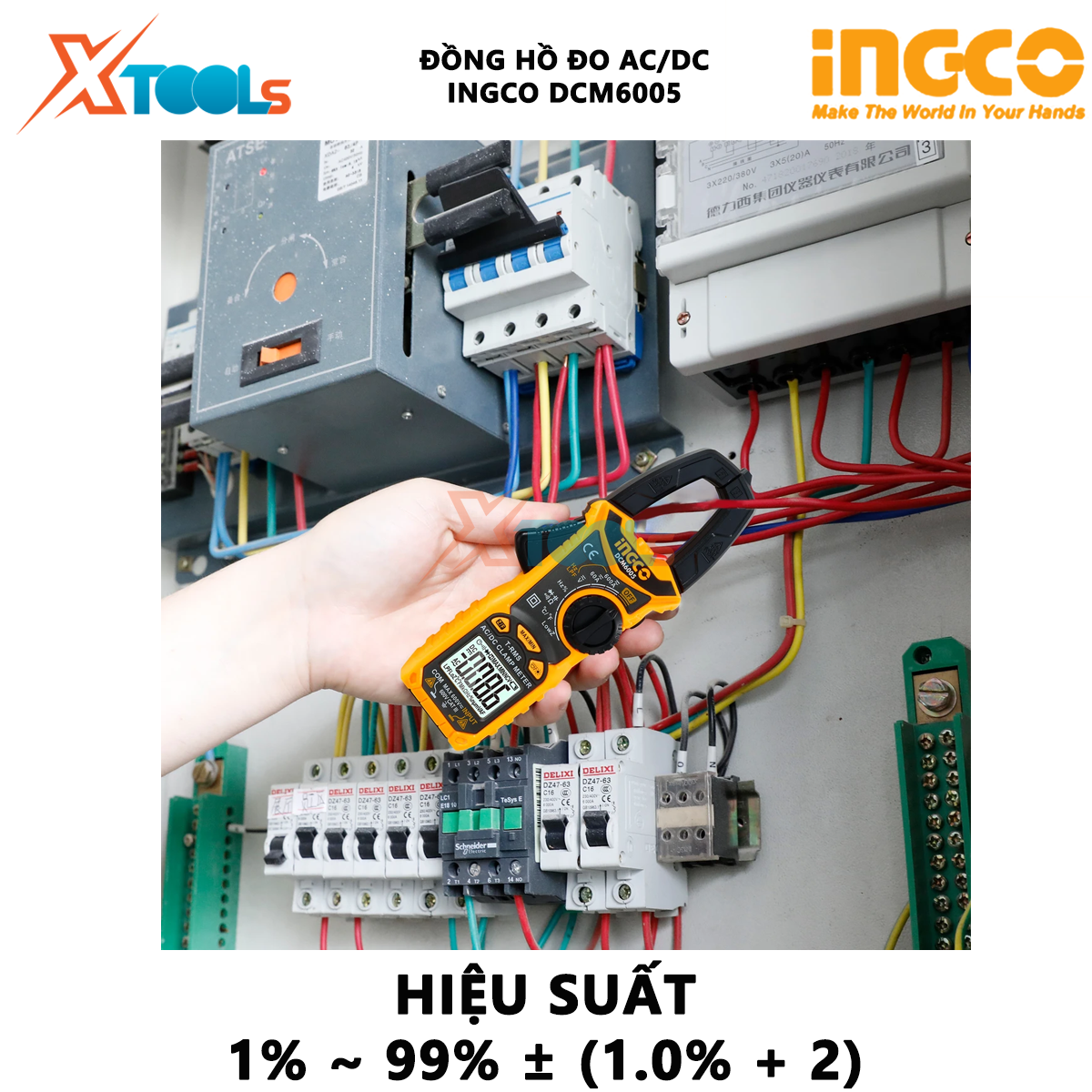 Đồng hồ kẹp AC/DC INGCO DCM6005 Ampe kìm 6000 số lưu dữ liệu, Dòng điện 60A / 600A đo dòng điện, điện áp hoặc điện trở XTOOLs