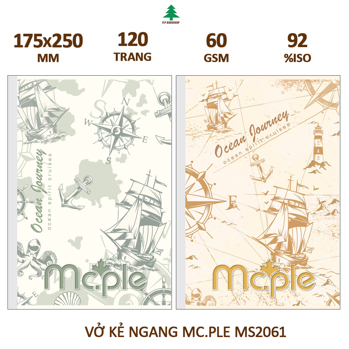 [MC.PLE] Combo 5 quyển vở Kẻ ngang B5 Mc.ple 80/120 trang OCEAN JOURNEY, định lượng 60gsm, độ trắng 92% ISO - Sổ tập vở chất lượng, bám mực tốt - MS2060/2061