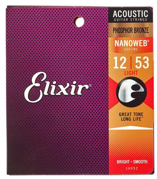 Bộ dây đàn Elixir Acoustic Guitar Strings Phosphor Bronze with NANOWEB LIGHT 12-53 (16052)