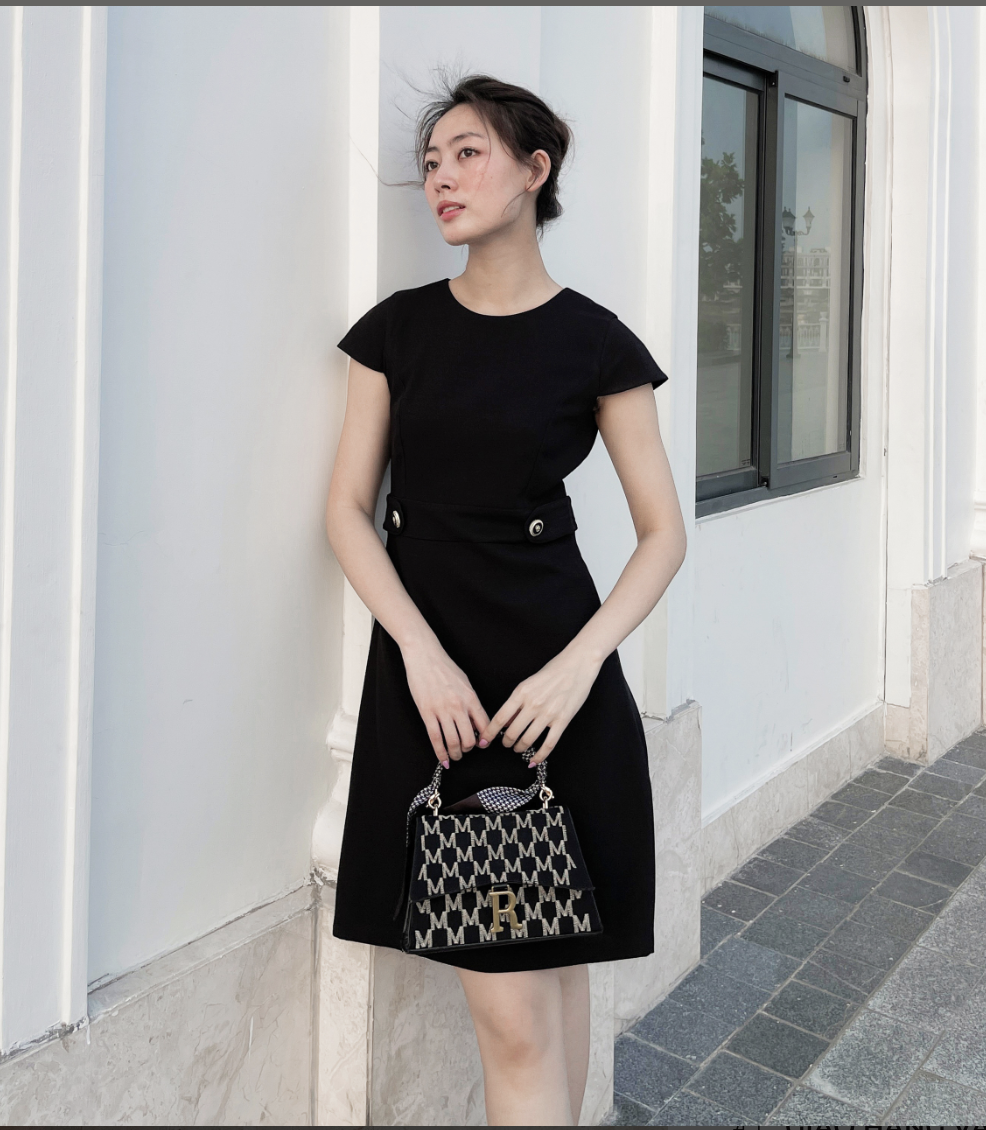 Đầm công sở tweed đen - YV LE & CO