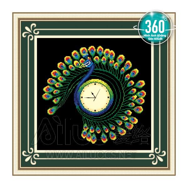 [HCM]Tranh đính đá đồng hồ con công 77330