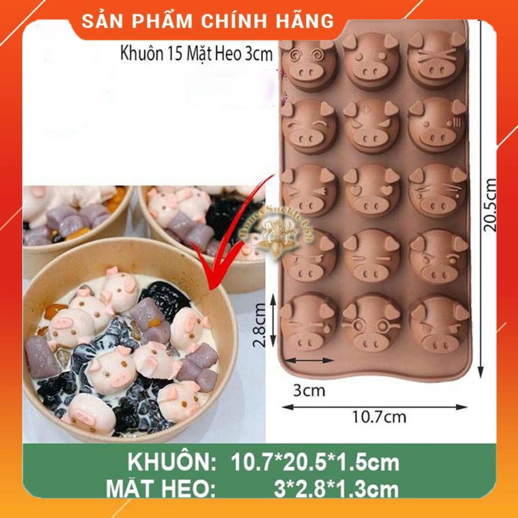 Khuôn Silicon Đổ Socola/Thạch/Đá/Kẹochipchip/Pudding Hình 15 Mặt Heo Biểu Cảm