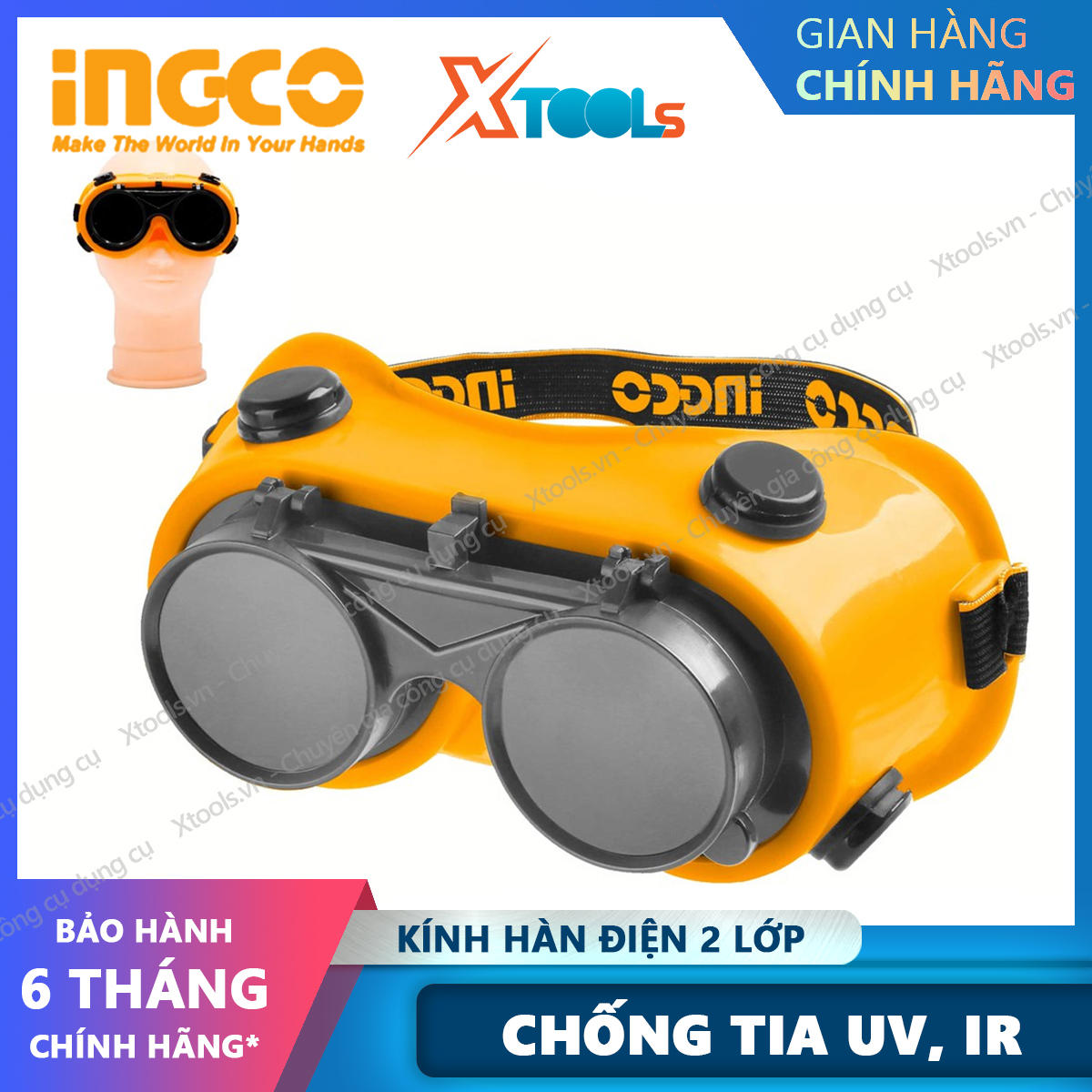 Electric welding mask ingco HSGW01 welding glasses blow, arc material 100% PVC durable heat resistant high, 2 lenses in and inorganic