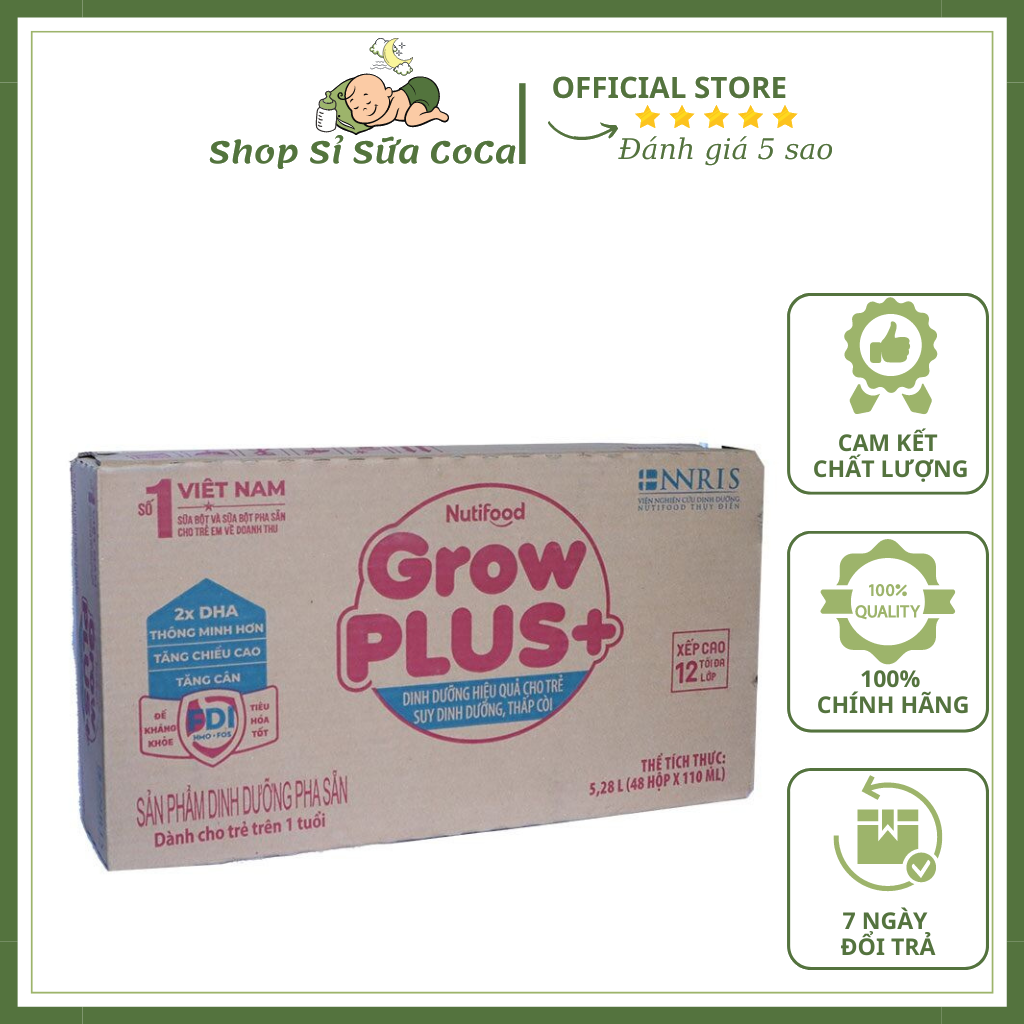 Sữa pha sẵn Nutifood Growplus Đỏ 110ml (48 hộp dành cho trẻ 1 tuổi trở lên)