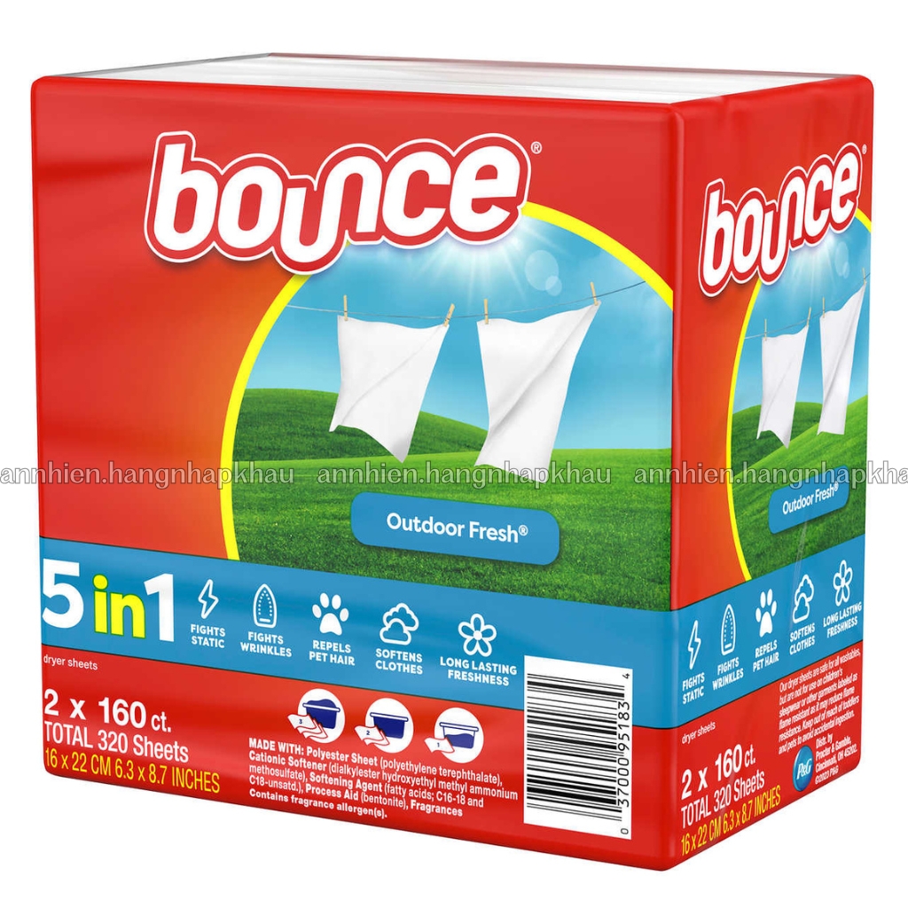 Giấy thơm sấy quần quần áo Bounce làm mềm vải, chống ẩm mốc, tĩnh điện mùa khô