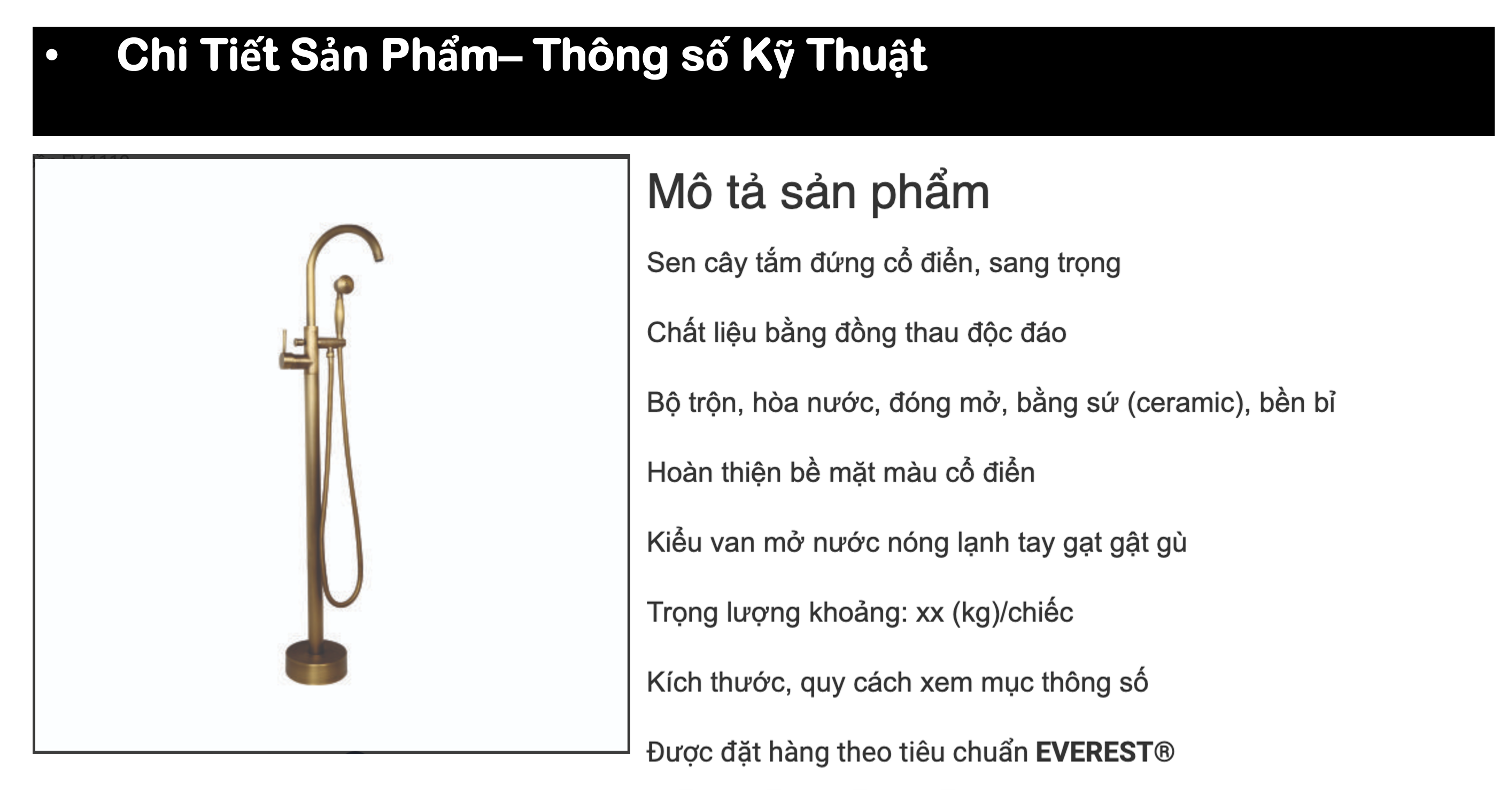 Sen bồn tắm - Sen Tắm đặt sàn cổ điển ( Bh chính hãng )