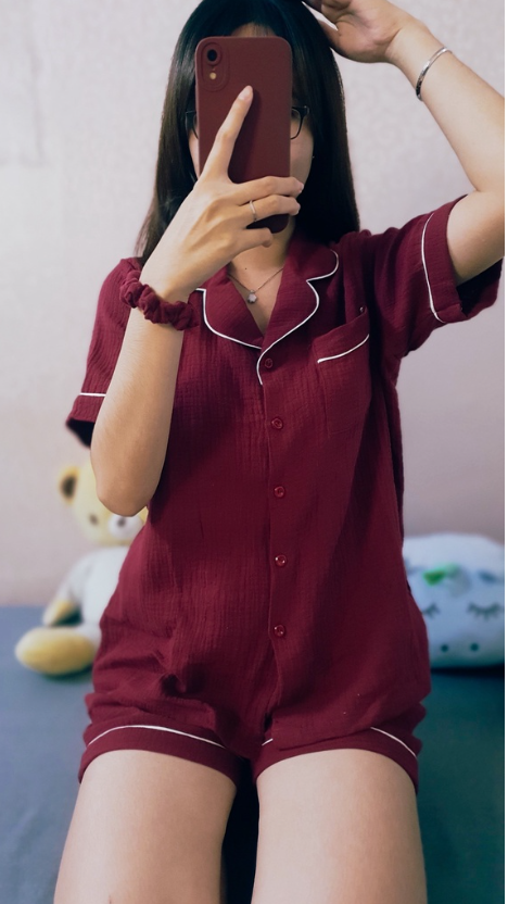 [Feliz.Clothes] Pyjama xô muslin đỏ mận cực xinh