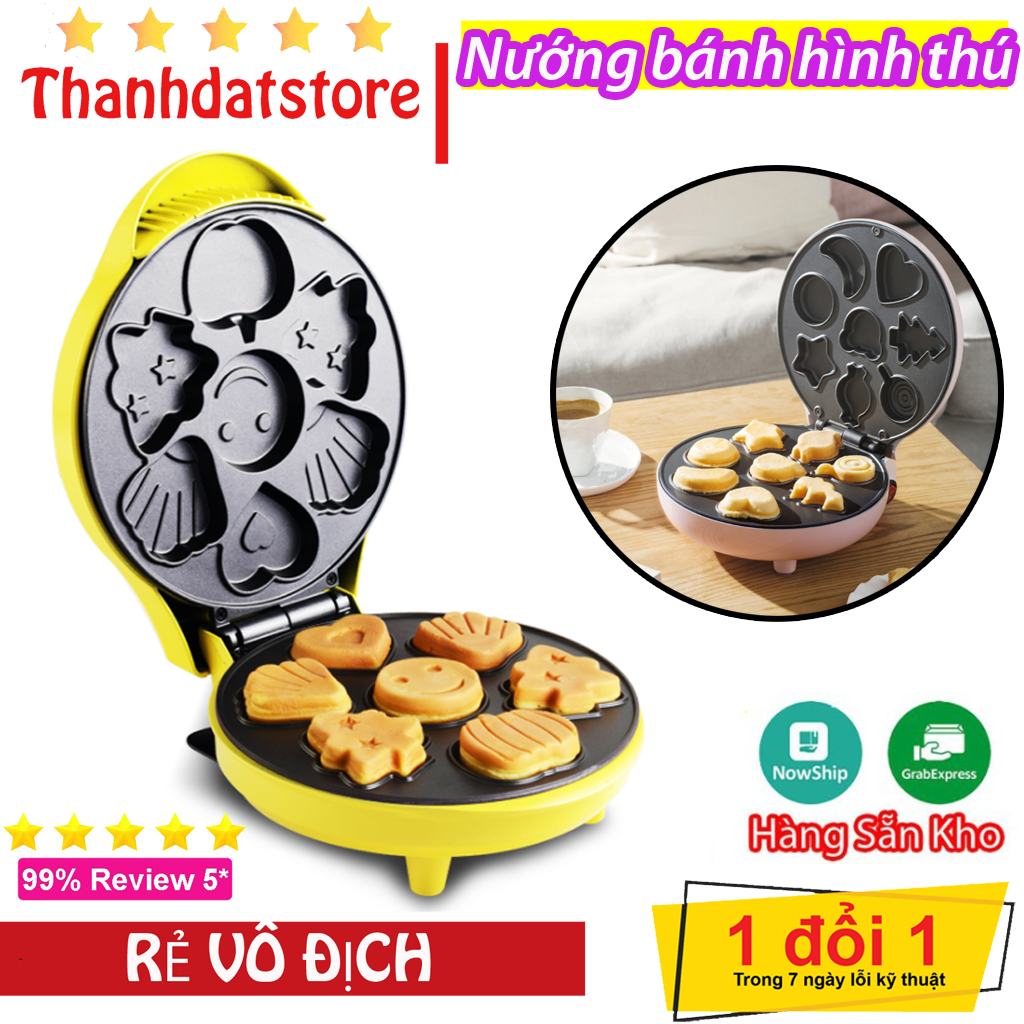 Máy làm Bánh Máy làm Bánh Hình Thú Có 7 khuôn làm hình thú ngộ nghĩnh Máy nướng bánh hình thú mini Khuôn Làm Bánh Bông Lan Nướng Chống Dính Máy Nướng Bánh Hình Thú - Thiết kế cao cấp - Nướng bánh dễ dàng.