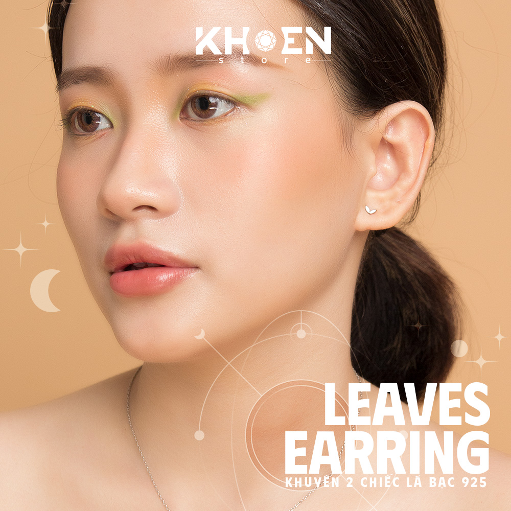 Bông tai nữ - 2 chiếc lá Bạc 925 - Khoen Store