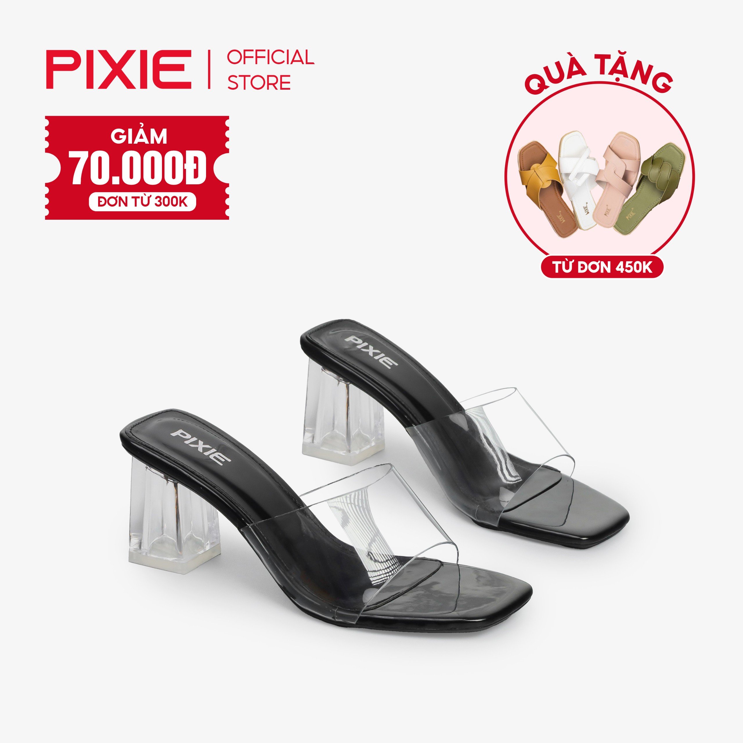 Guốc cao gót 7cm quai trong pixie e206