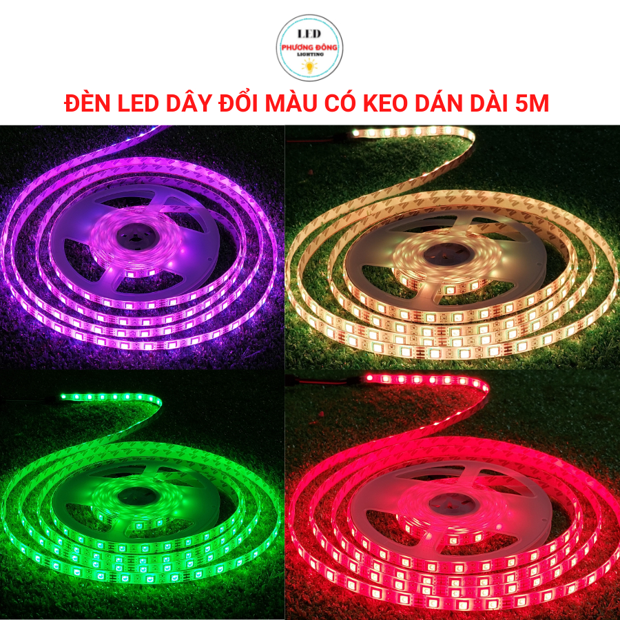 Bộ đèn led dây tiktok rgb 5050 đổi 7 màu có keo dán 5m