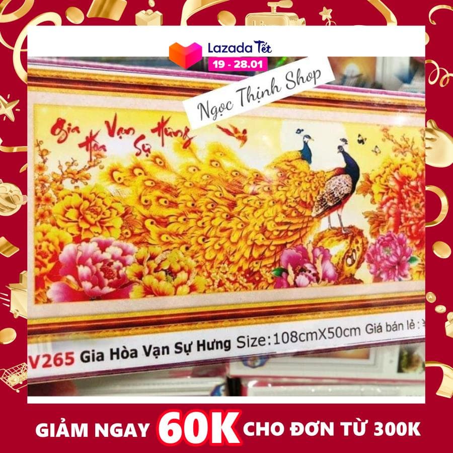 Tranh đính đá gia hòa vạn sự hưng lv265 kích thước 108cmx50cm