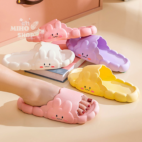Mẹ Và Bé Dép Bánh Mì Nguyên Khối Thỏ Chống Trượt Cực Mềm Êm Chân