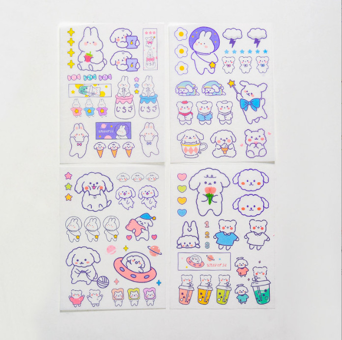 Set 4 miếng dán, sticker trang trí số, đồ dùng chủ đề gấu thỏ hola siêu cute tini shola09