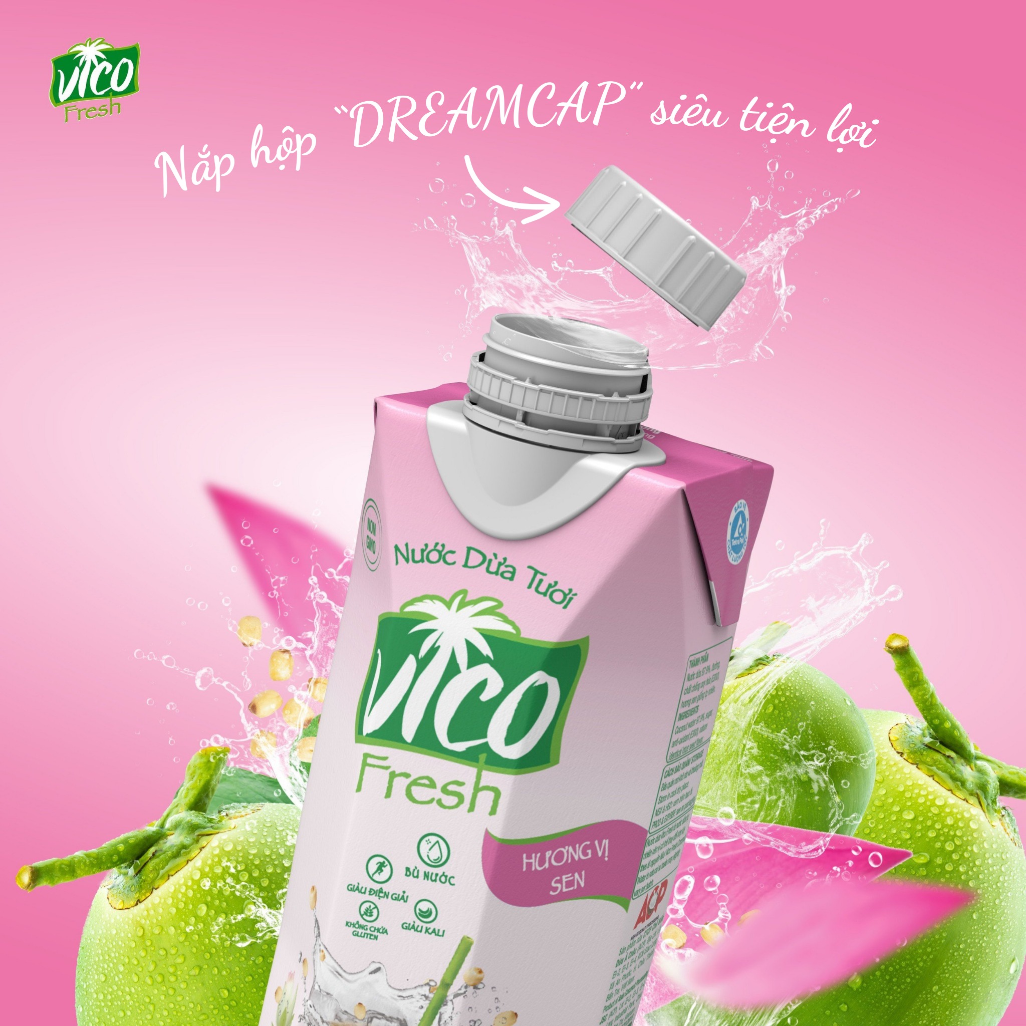 COMBO 5 HỘP NƯỚC DỪA VICO FRESH 330ML - VỊ SEN