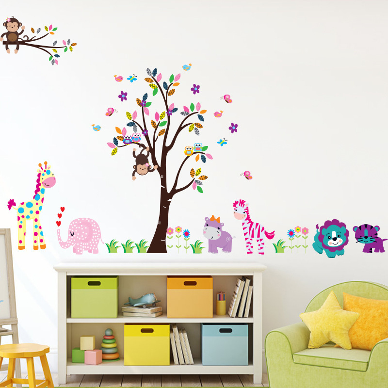 (Size lớn)Decal dán tường VUI CÙNG KHỈ CON HPMDF5099 Sticker Tranh Dán Tường -- Decal dán tường cho bé - Decal dán tường động vật