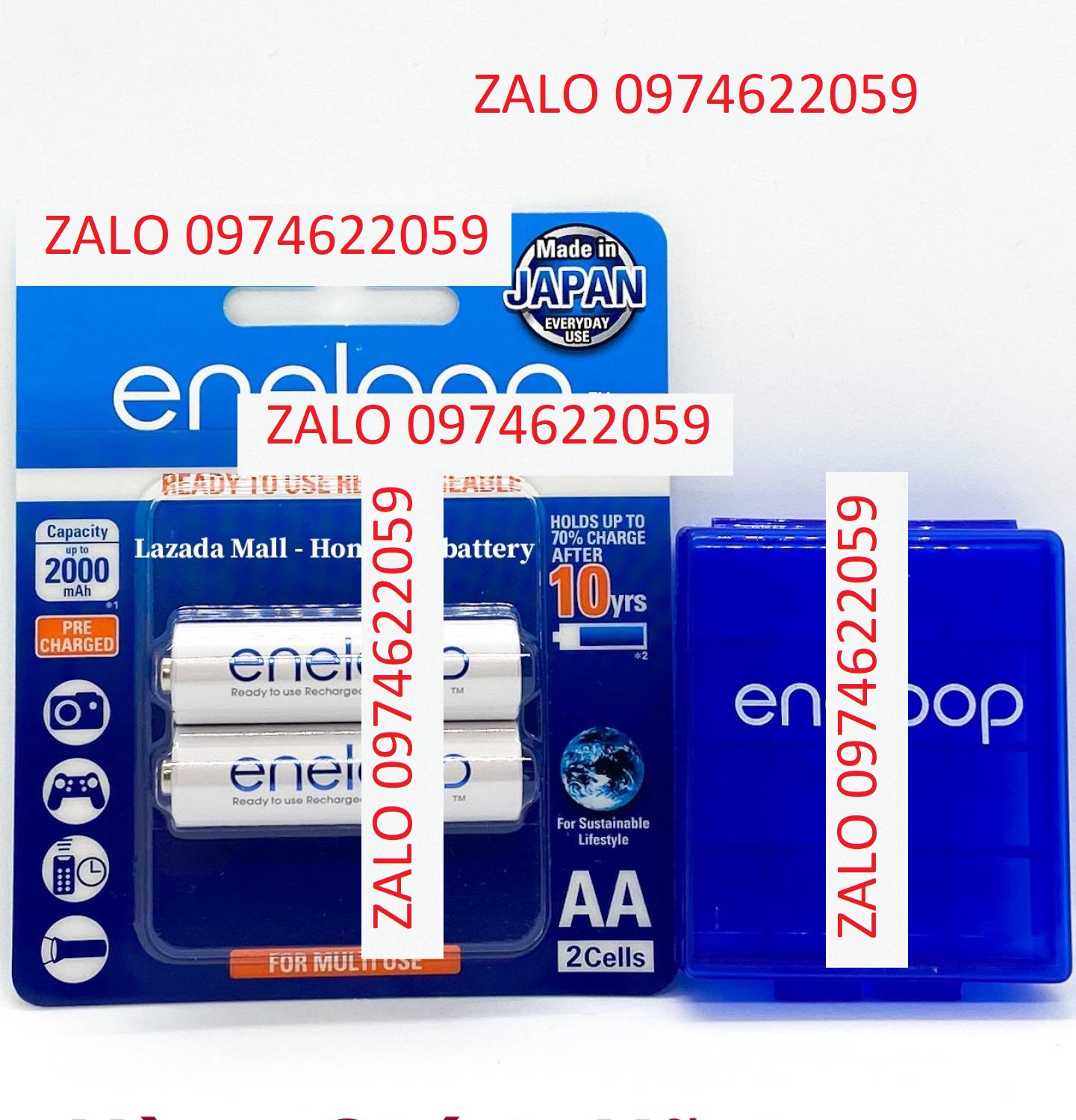 Vỉ 2 viên pin sạc ene loop aa made in japan 2000 mah - tặng hộp bảo quản ene loop