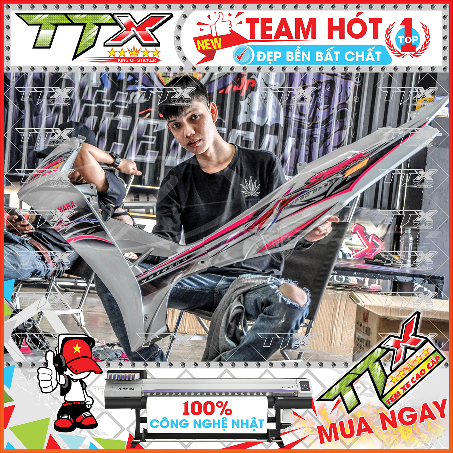 Tem rời sirius 110 spark , Team chế sirius dán xe màu trắng hồng bạc đen siêu đẹp , Shop TTX Tem xe sirius