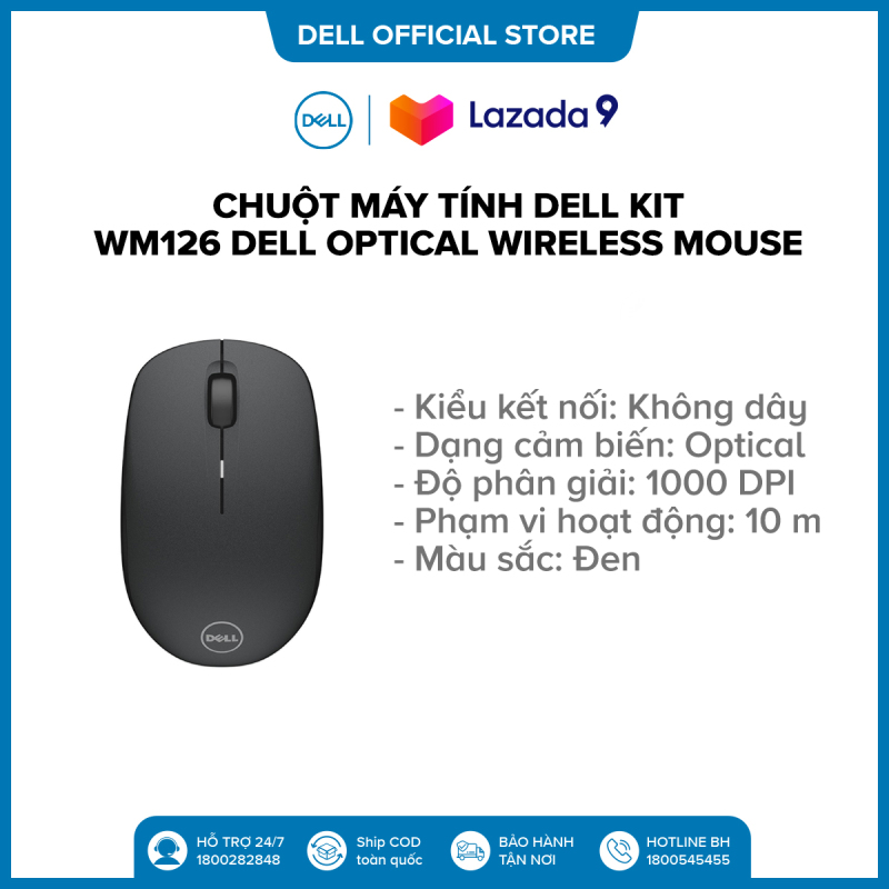 Chuột máy tính Dell Kit - WM126 Dell Optical Wireless Mouse - Black - S&P