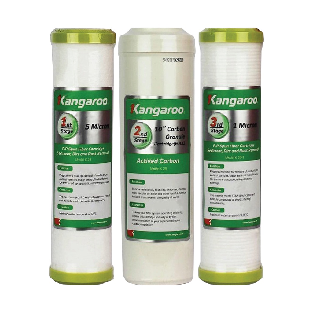 Combo 2 bộ lọc thô 123 + 2 lõi số 1 (4 lõi số 1, 2 lõi số 2, 2 lõi số 3) cho máy Kangaroo