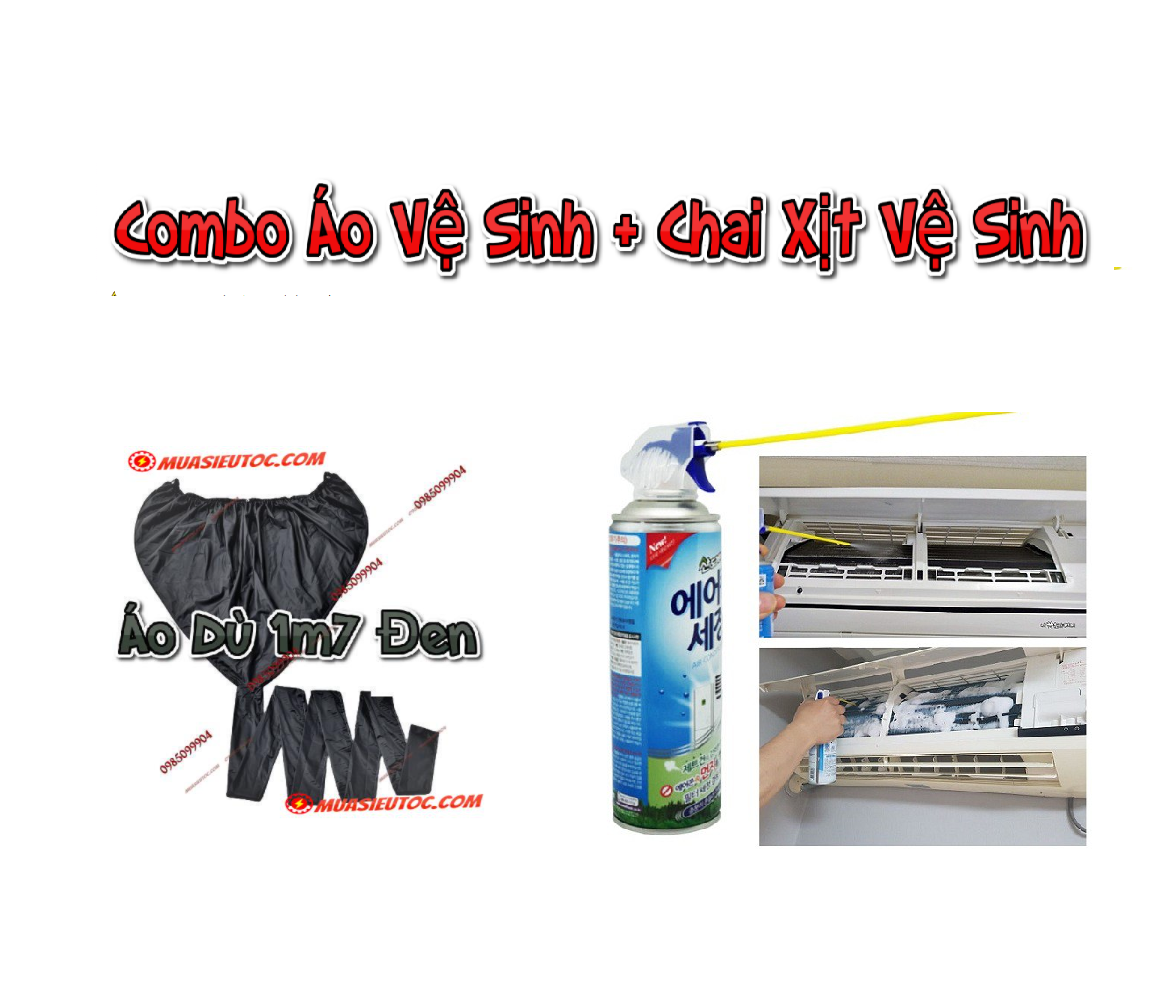 Combo tiện ích - dụng cụ tự vệ sinh máy lạnh điều hoà tại nhà - túi bảo dưỡng điều hòa áo trùm bạt xịt rửa vệ sinh - chai xịt - bộ vòi dây xịt - béc rửa điều hoà