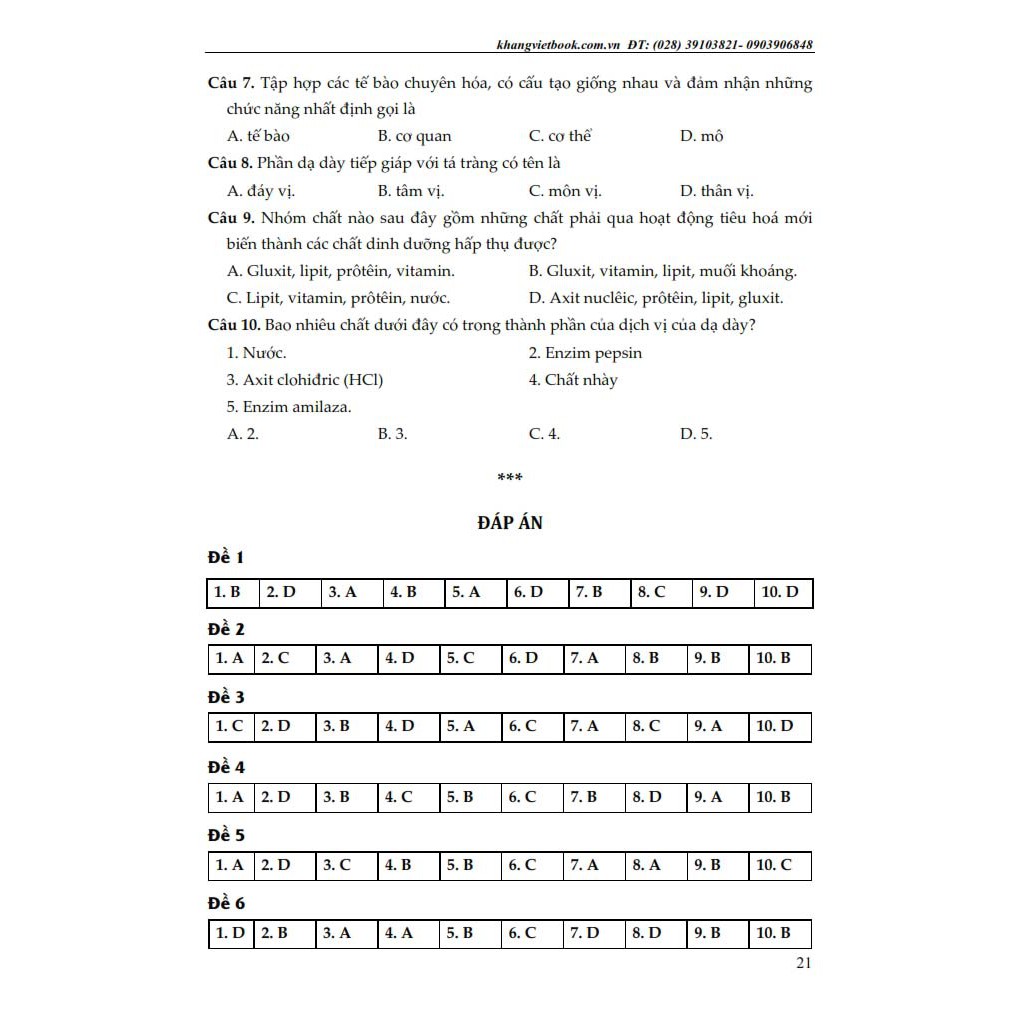 Đề Kiểm Tra Sinh Học 8