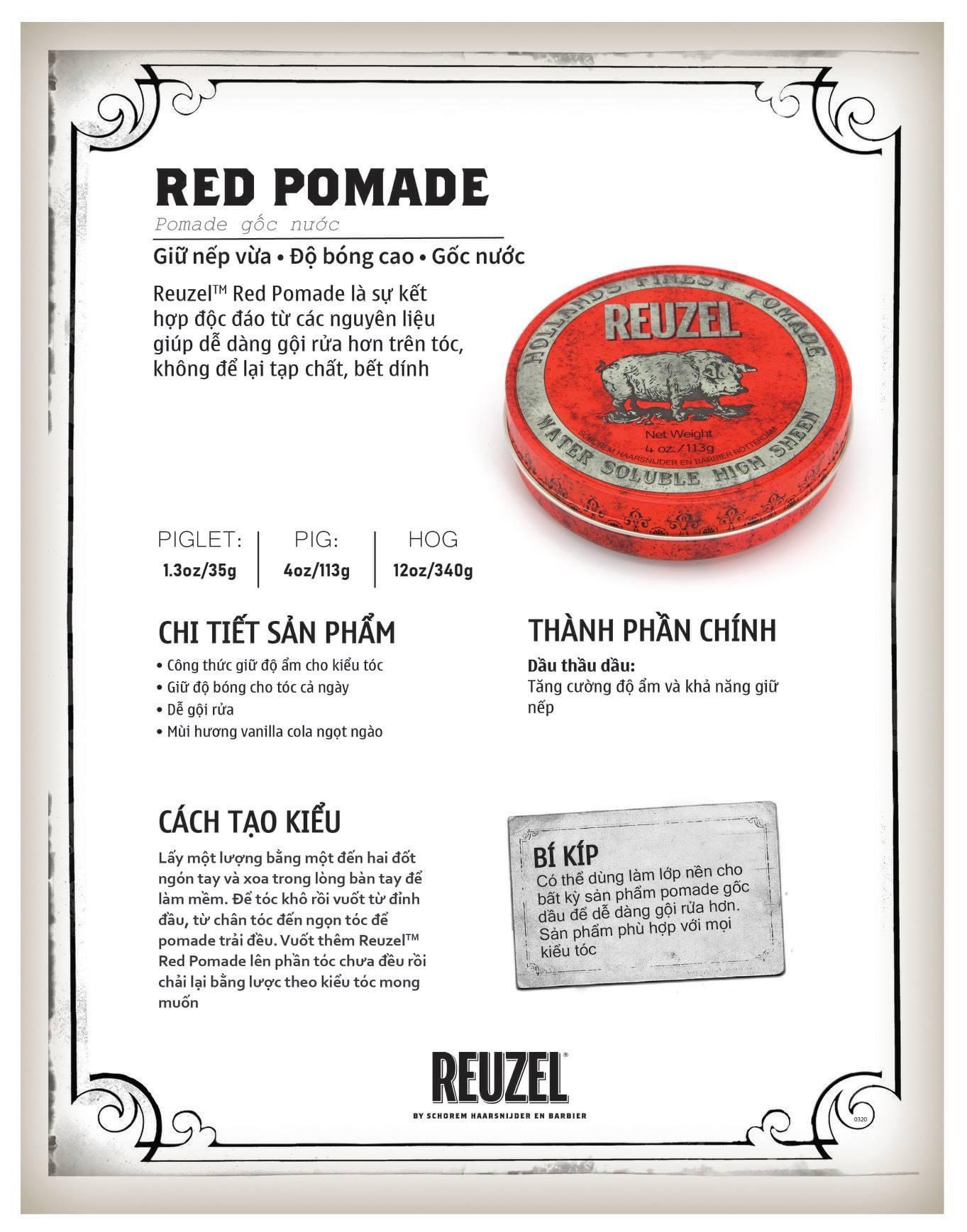 Sáp vuốt tóc Reuzel Red Pomade - 113gr
