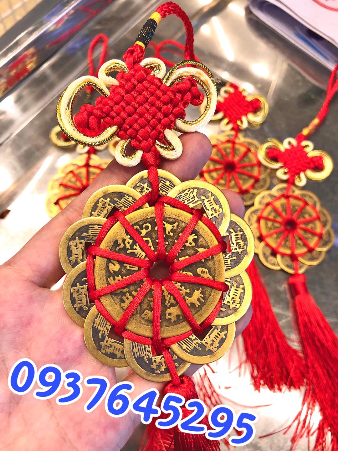 Xâu tiền Mai Hoa Thập Toàn phong thủy treo xe (đồng nguyên chất) - Chiêu tài lộc may mắn