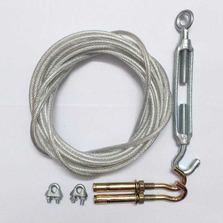 Dây phơi quần áo,dây cáp bọc nhựa phơi đồ phi 5mm tặng kèm 2 khóa cáp, 2 nở sắt móc m10 + 2 tăng đơ m8