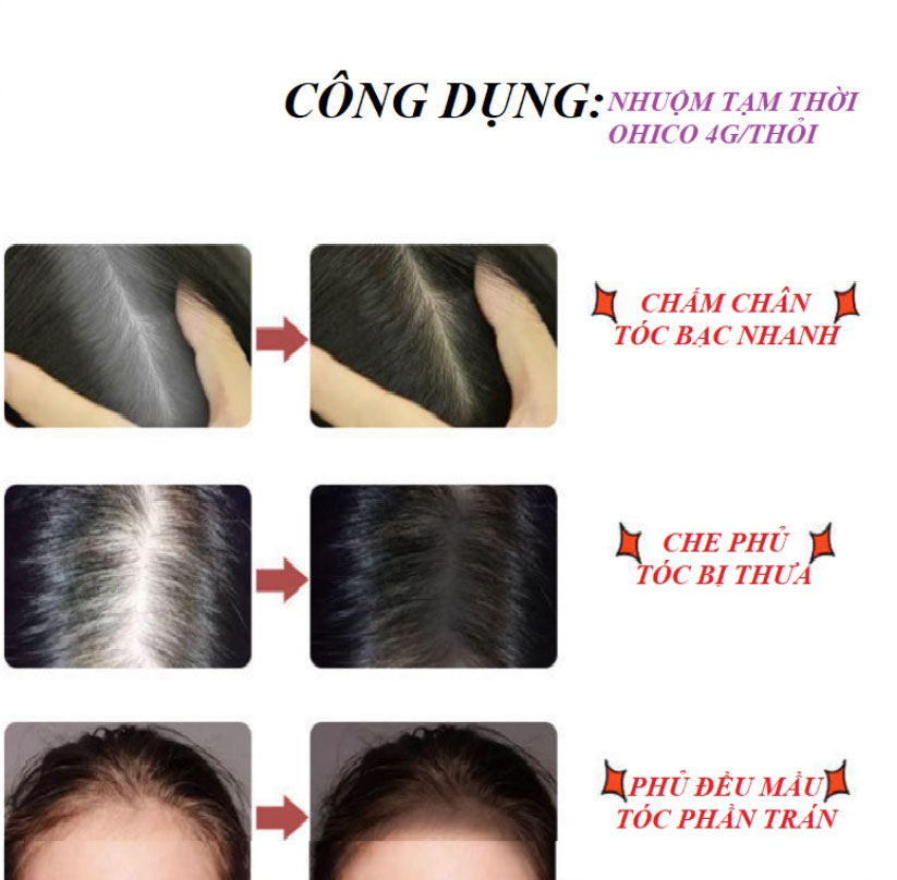 Son phủ tóc bạc OHICO Nhuộm tóc bạc tiện dụng 04Gr/Thỏi 03 Màu Chọn Lựa