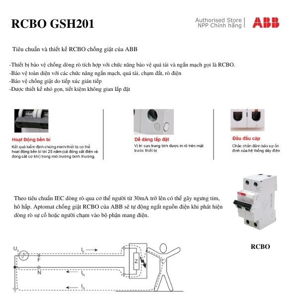 Aptomat chống giật ABB RCBO 2P 40A 6kA 30mA