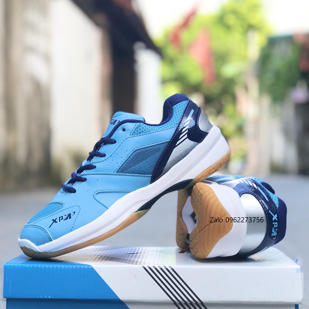 Giày cầu lông nam nữ cao cấp XP CL05 màu xanh